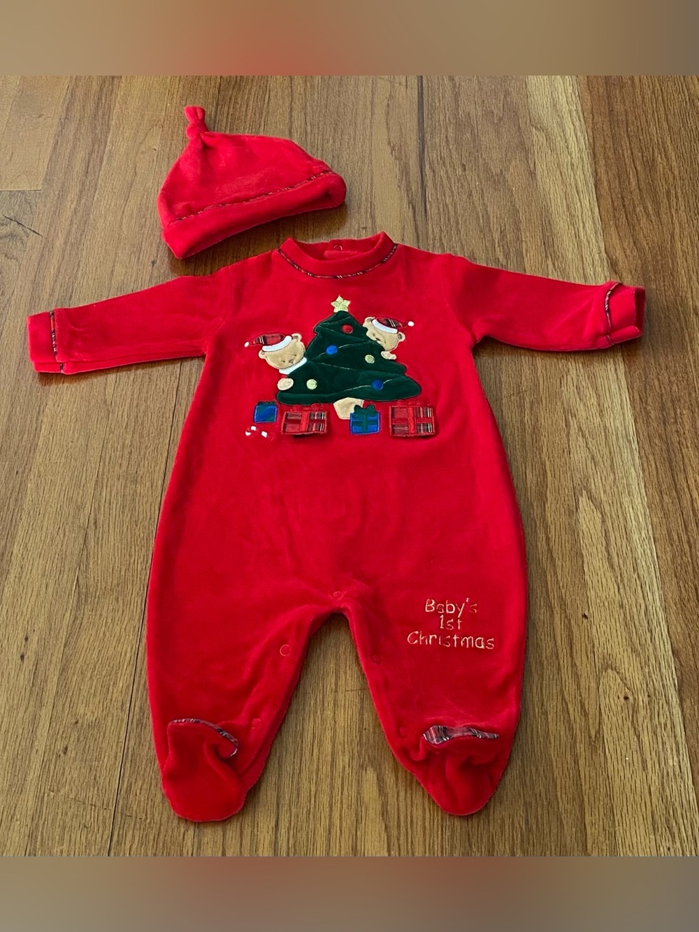 Koala baby 1st Christmas Red Velour Holiday Matching Set - Infant Romper & Hat